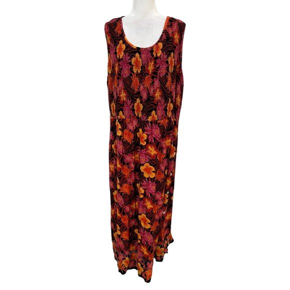 French Laundry XL Maxi Dress Floral Sleeveless Smocked Chest Tropical Boho Festi - Picture 1 of 10